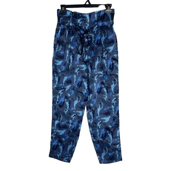 L'AGENCE Madeline High‎ Waist Silk Safari Camo Blue Prints Pants Size 2